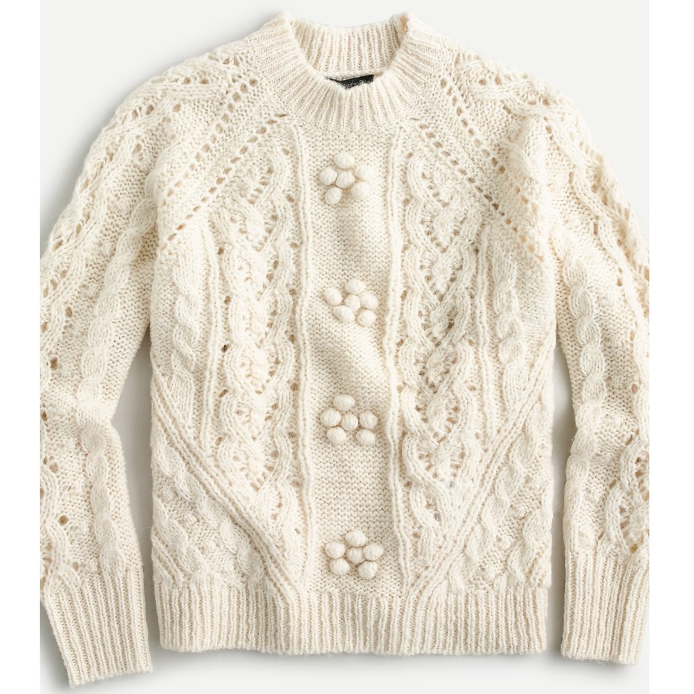 NWOT Cable-Knit Pointelle J Crew Cream Knit Sweater